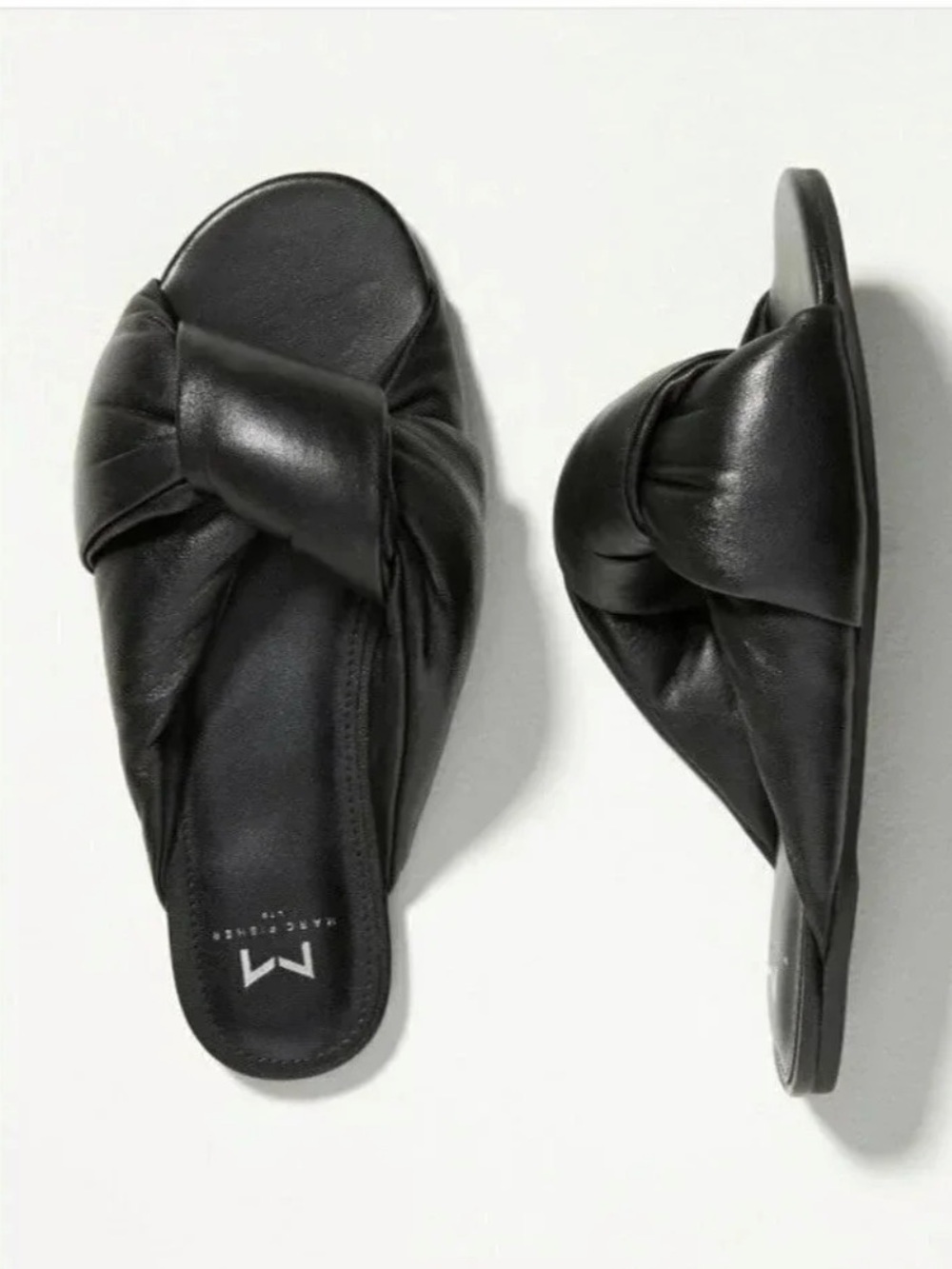 Marc Fisher Olgalia Black leather Knotted Slide Sandals